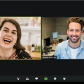 woman and man talking over video conference